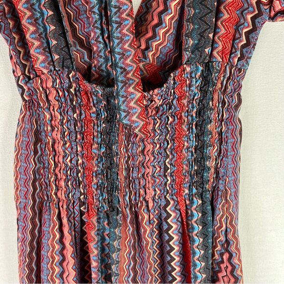 Earthbound Knee Length Dress Women’s Pink Blue Chevron V Neck Open Back Boho M - Picture 11 of 13